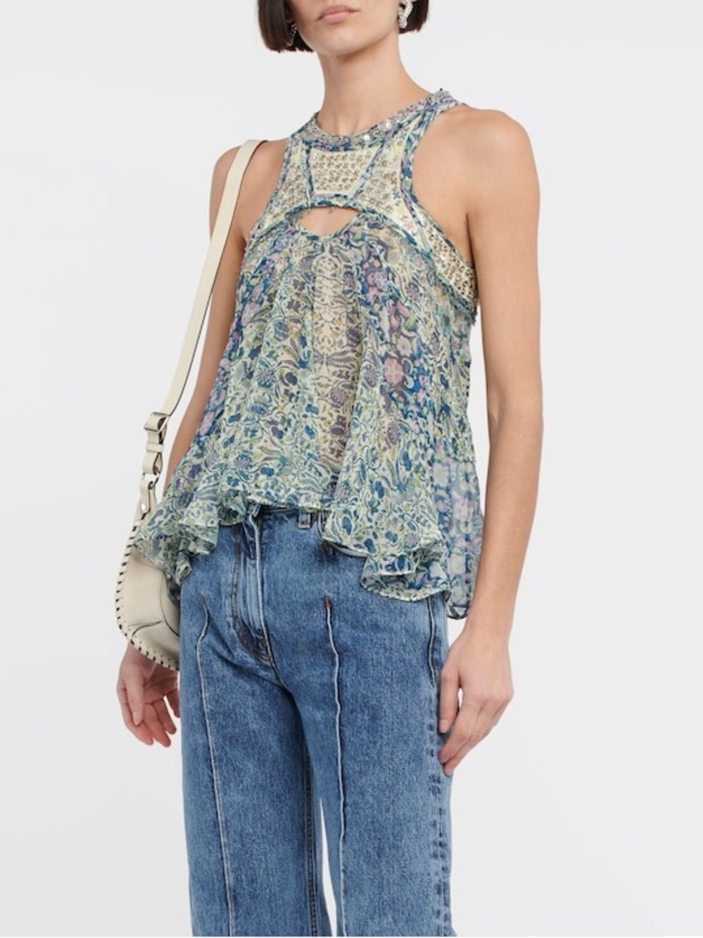 Isabel Marant Onyle embellished cutout silk chiffon top - Picture 3 of 9